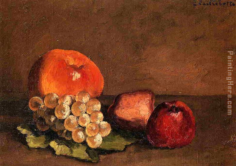 Peaches, Apples and Grapes on a Vine Leaf painting - Gustave Caillebotte Peaches, Apples and Grapes on a Vine Leaf art painting